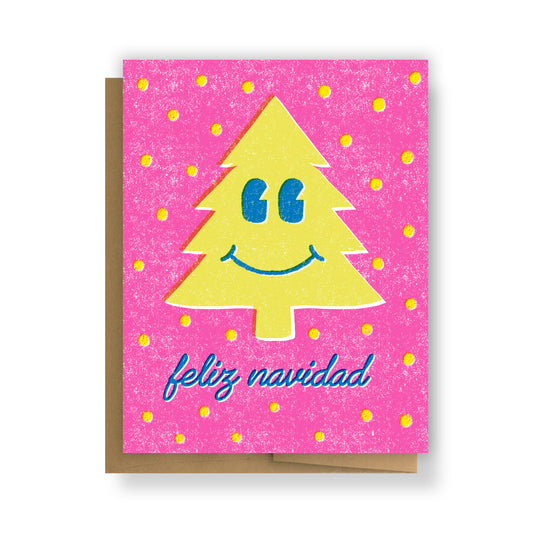 Feliz Navidad Happy Retro Tree Greeting Card